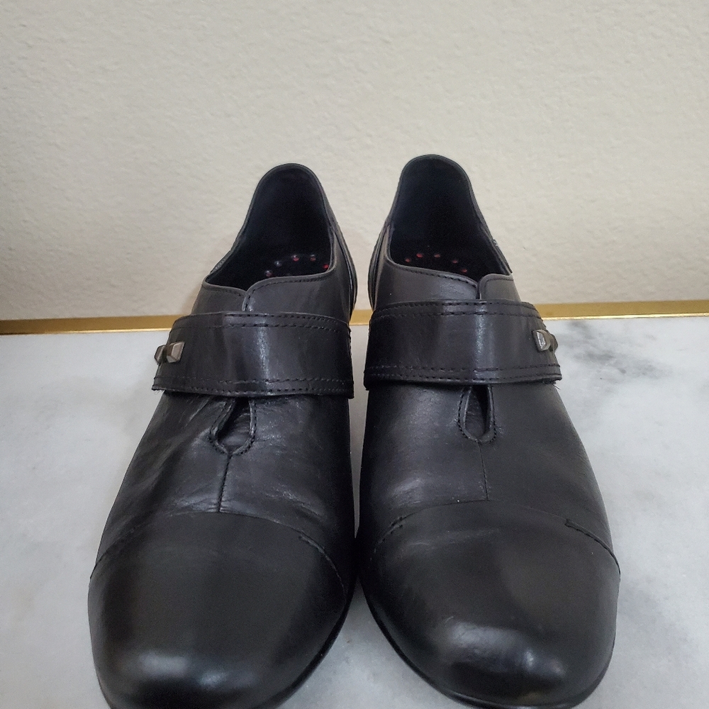 Mephisto Black Leather Round Toe Chunky Heel Velcro Strap Women's Shoe 5 1/2   8 - Picture 4 of 15